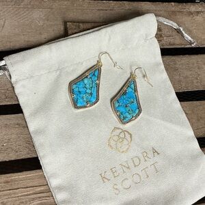 Kendra Scott Great Shape Alex veined turquoise gemstone signature gold earrings